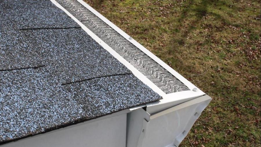 Valor Gutter Guard on an outside corner, seen from the roof